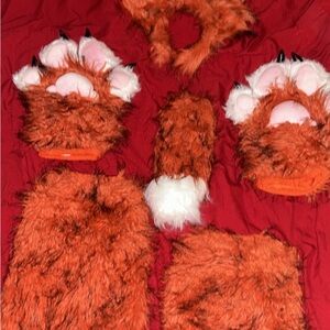 Red Fox Furry Ears, Paw, Leg Warmers & Tail Costume Set